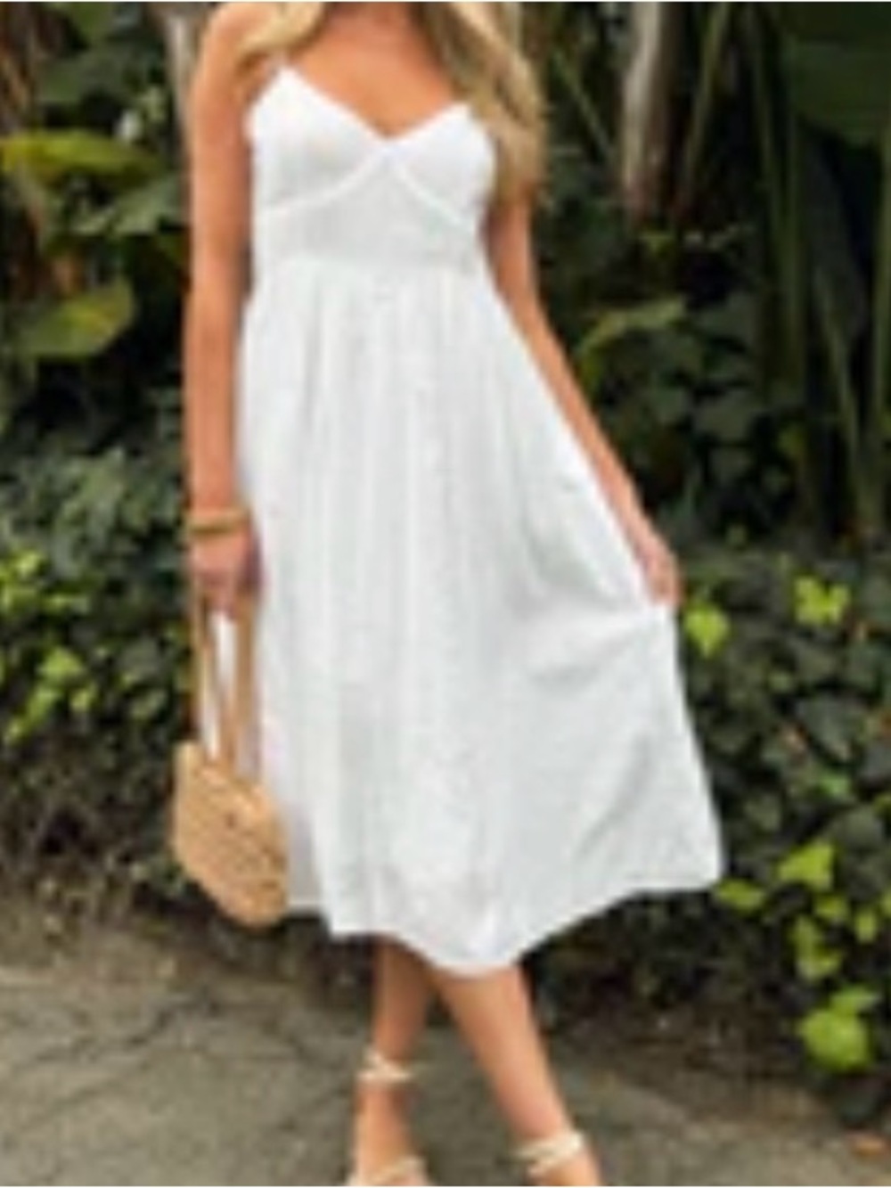 NEW! White Spaghetti Strap V-Neck Midi Dress Size Large